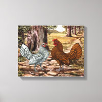 Sebright Hen et coq dans un cadre en bois