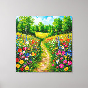 Toile Sentier de fleurs sauvages à travers un été luxuri