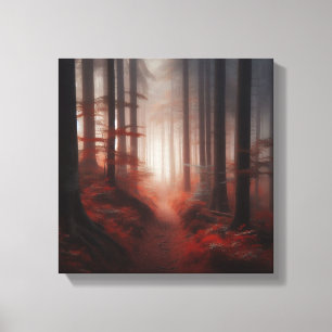 Toile Sentier de forêt automnale brumeux en rouges profo