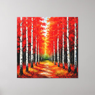 Toile Sentier de la forêt de bouleau rouge capturant la 