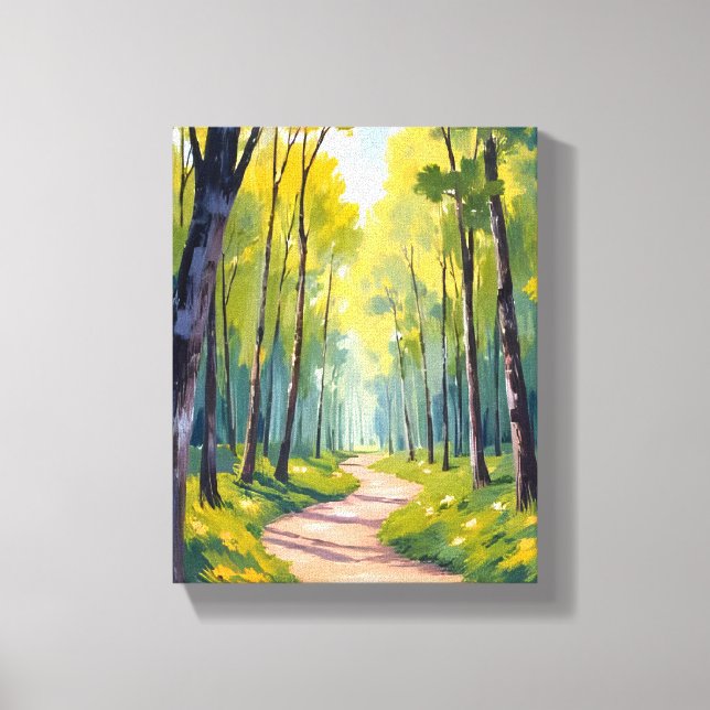 Toile Sentier de printemps | Nature aquarelle de forêt v (Recto)