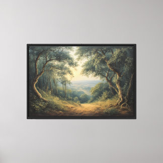Toile Sentier forestier vers une vallée brumeuse