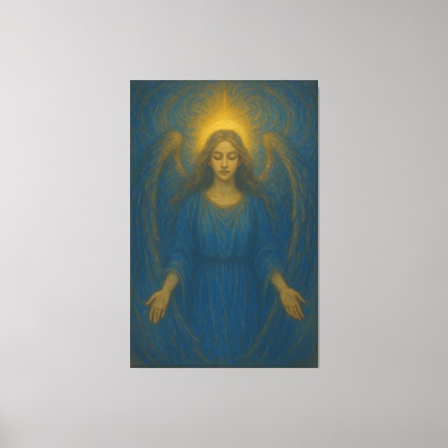 Toile Seraphic Blue Angel – Golden Halo Guardian (Recto)