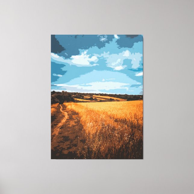 Toile Serene Golden Field Country Road Stylized (Recto)