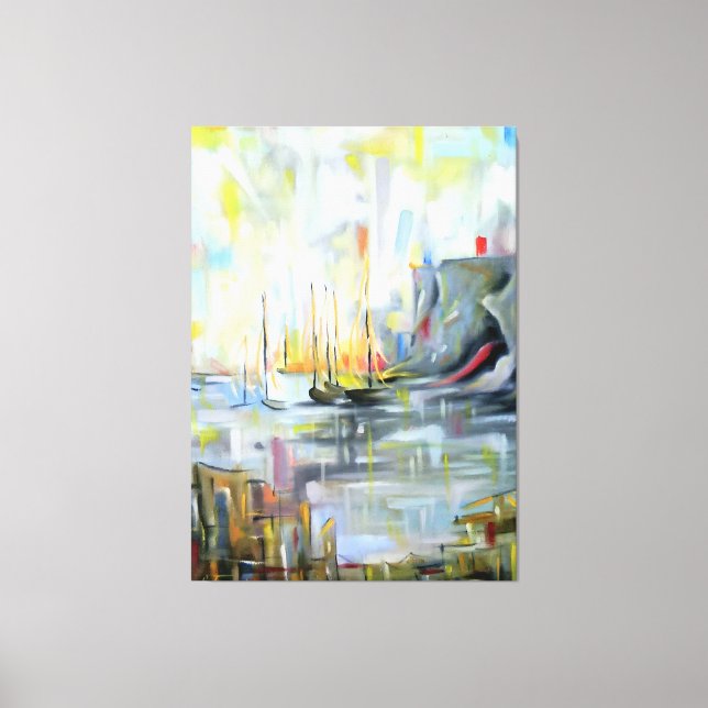 Toile Serene Harbor Scene: Abstract  Painting wall art (Recto)