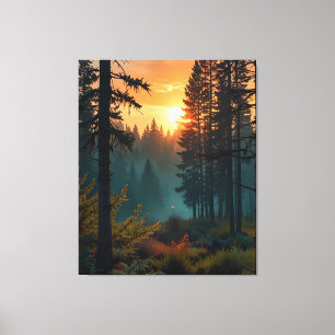 Toile Serene Sunrise in the Forest - Mystical Nature Art