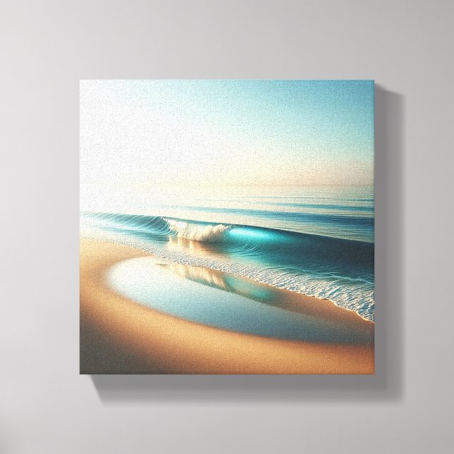 Toile Serene Turquoise Wave Rolling on Golden Sand  (Recto)