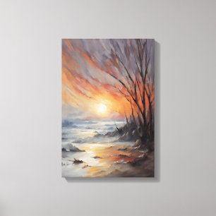 Toile Serene Winter Sunset - Nature Paysage Art