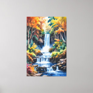 Toile Sérénité de la Cascade d'Automne - Paysage à l'aqu