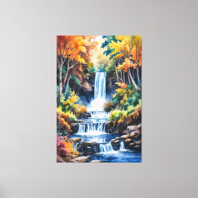 Toile Sérénité de la Cascade d'Automne - Paysage à l'aqu (Recto)