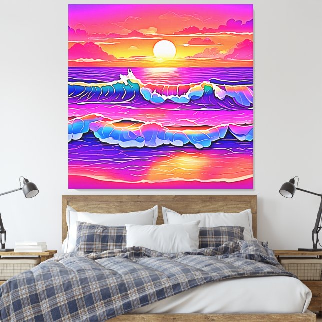 Toile Sérénité du coucher de soleil de la vague rétro (Insitu(Chambre))