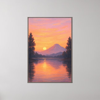 Toile Sérénité du coucher de soleil sur le lac de montag
