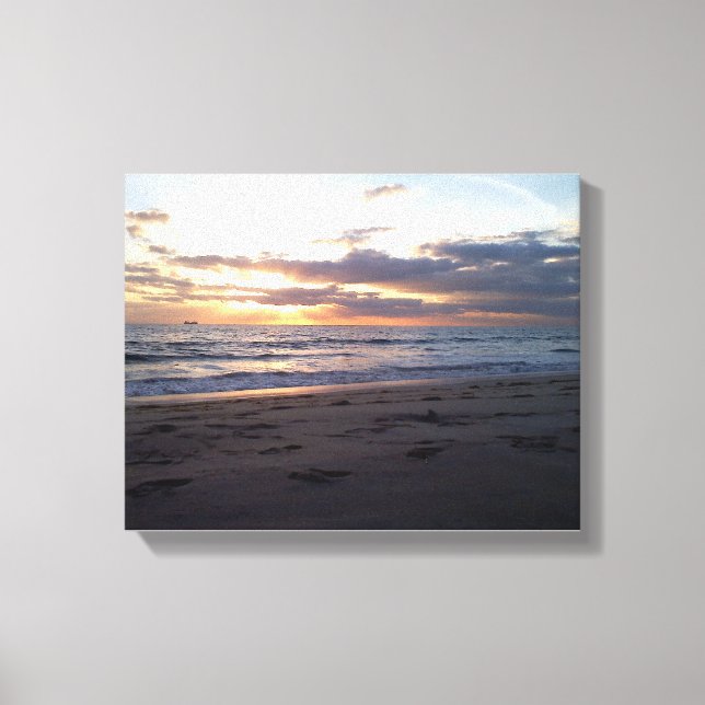 Toile Sérénité du rivage au coucher du soleil Oiseau en  (Recto)