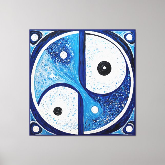Toile Sérénité géométrique : Bleu & Blanc Yin Yang (Recto)