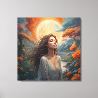 Toile Sérénité lunaire : Muse de la forêt enchantée