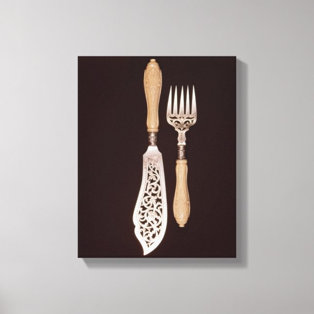 Toile Serveurs de poisson avec poignées en ivoire sculpt (Recto)