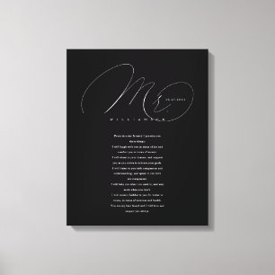 Toile Ses Vows Élégant M. Newlyweds Mariage Vows Black