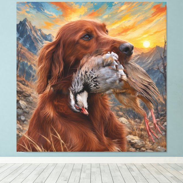Toile Setter Irlandais avec Perdrix Chukar ,Art  (Insitu (Plancher de Bois))