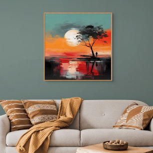Toile Seul au bord du lac – Solitude au coucher du solei