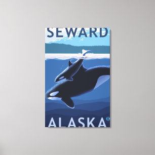 Toile Seward, AlaskaOrca et scène de veau