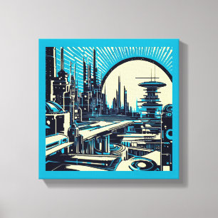 Toile SF Ville Futuriste Gravure sur Bois 3