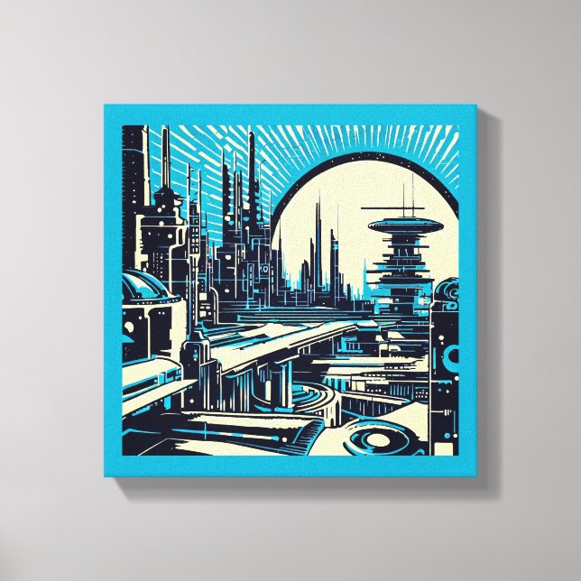 Toile SF Ville Futuriste Gravure sur Bois 3 (Recto)