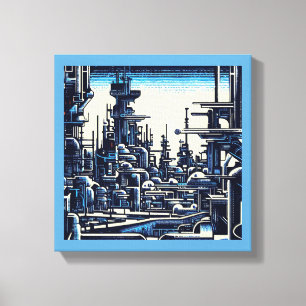 Toile SF Ville Futuriste Gravure sur Bois 4