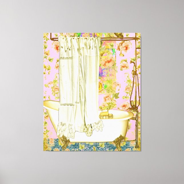 Toile Shabby Chic Victorian Tub Brass Fixations (Recto)