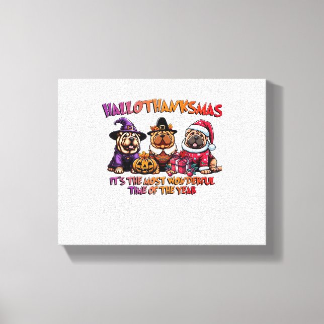 Toile Shar Pei Halloween Thanksgiving Noël classique (Recto)