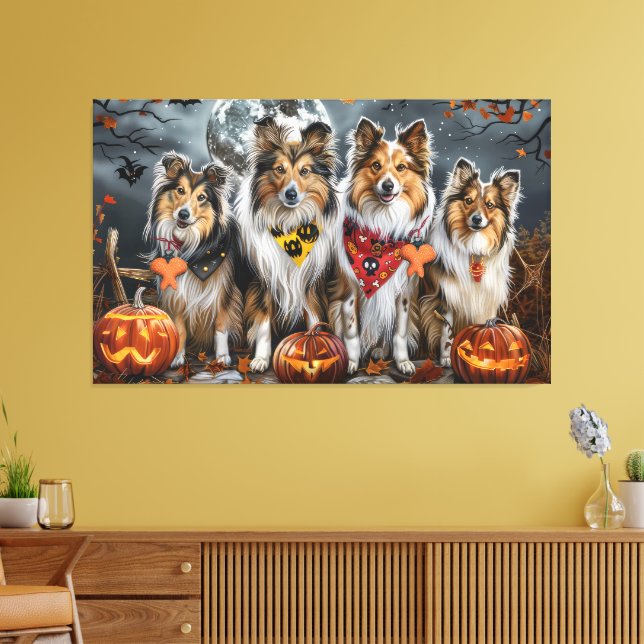 Toile Shetland Sheepdog Halloween Éffrayant (Insitu(Salon))