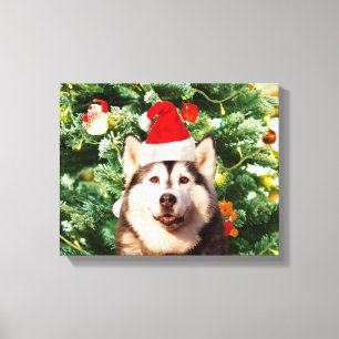 Toile Sibérie Husky Arbre de Noël Ornements Snowman