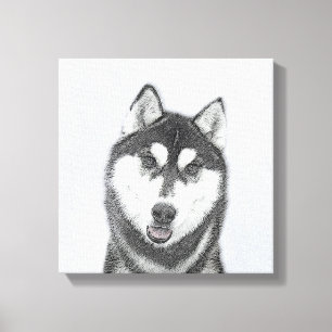 Toile Sibérie Husky (noir et blanc) Peinture Chien Art