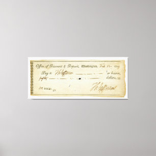 Toile Signature de Thomas Jefferson sur le chèque de