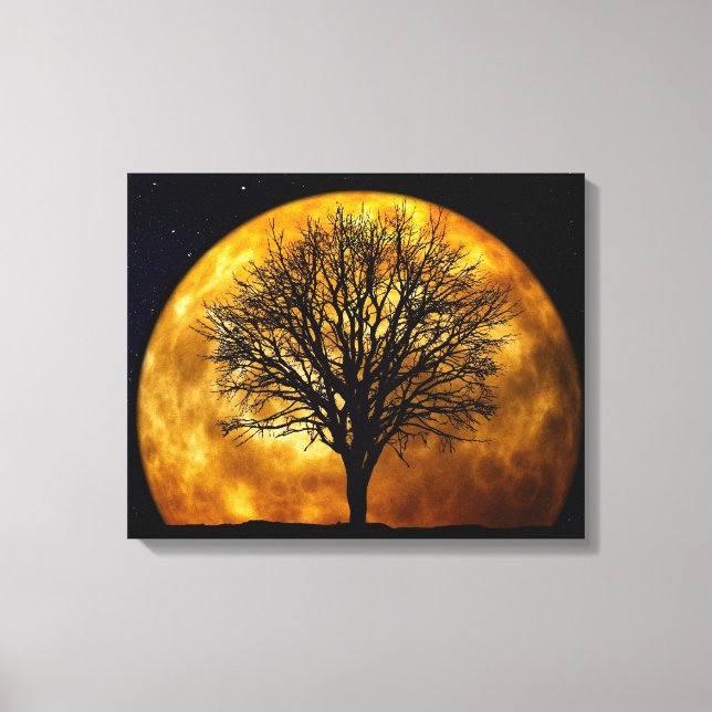 Toile Silhouette Arbre Sur Lune (Recto)