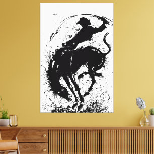 Toile Silhouette artistique dynamique de rodéo cowboy