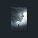 Toile Silhouette Before Colossal Mist Face<br><div class="desc">A lone suited figure stands at the threshold of an enormous, vaporous void shaped like a gigantic human profile in profile. Thick, slow-moving mist in silver-gray and pale blue coils upward to suggest forehead, closed eye, nose, and lips on an impossible scale, while cold diffused light makes every curling tendril...</div>