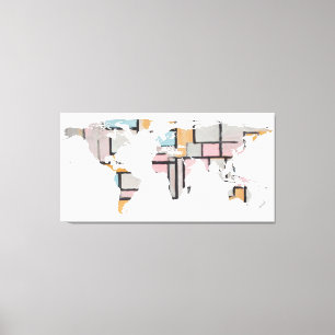 Toile Silhouette de carte du monde - Piet Mondrian