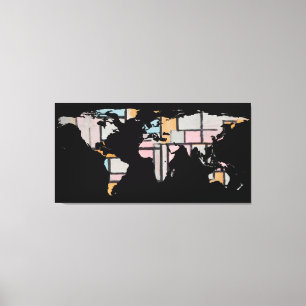 Toile Silhouette de carte du monde - Piet Mondrian