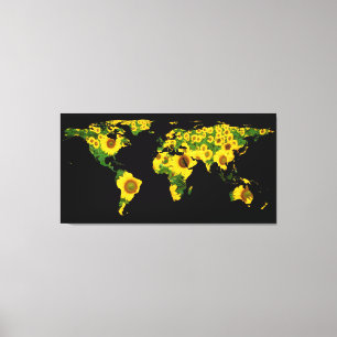 Toile Silhouette de carte du monde - tournesols