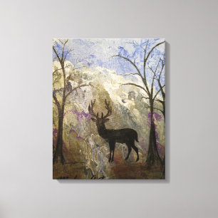 Toile Silhouette de cerf avec Arrière - plan de montagne