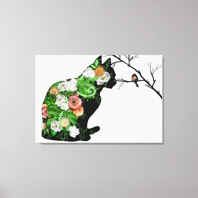 Toile Silhouette de chat floral (Recto)