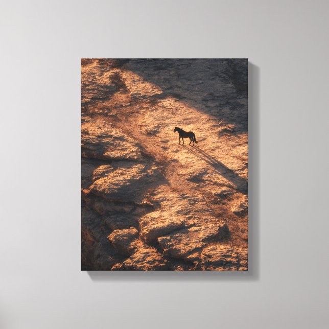 Toile Silhouette de cheval solitaire au coucher de feu (Recto)