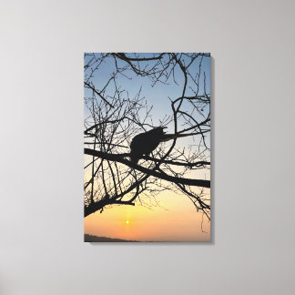 Toile Silhouette de coucher de soleil doré : Oiseau sur 