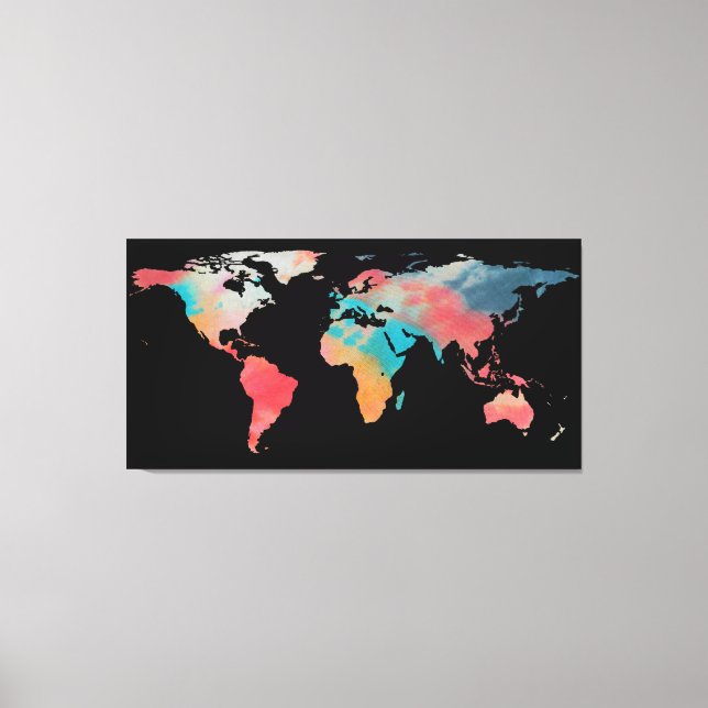 Toile Silhouette de la carte du monde - Couleurs de tein (Recto)