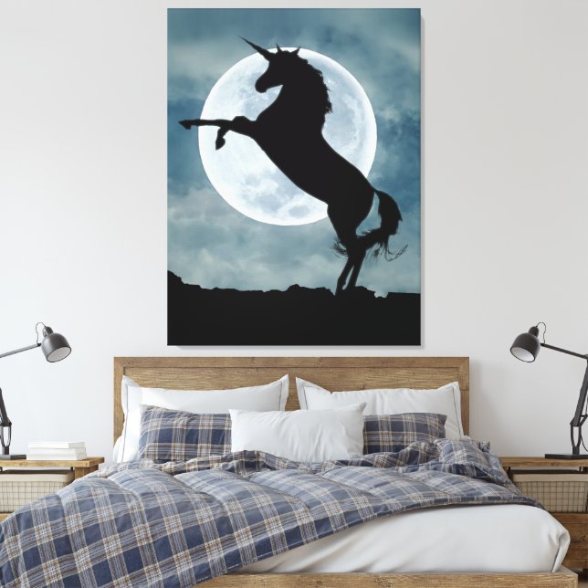 Toile Silhouette de licorne ciel nocturne pleine lune (Insitu(Chambre))