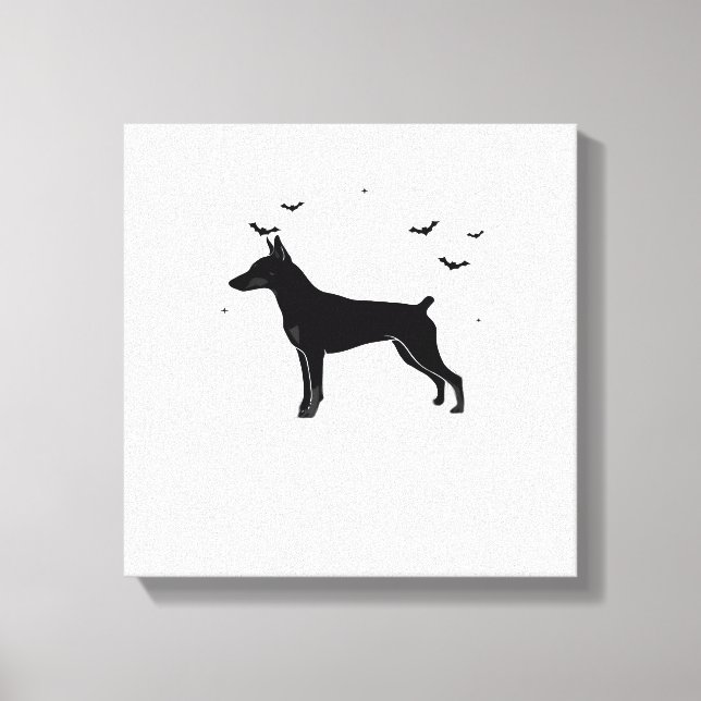 Toile Silhouette de lune d'Halloween de chien Pinscher a (Recto)