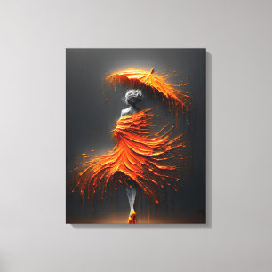 Toile Silhouette de parapluie orange Impasto