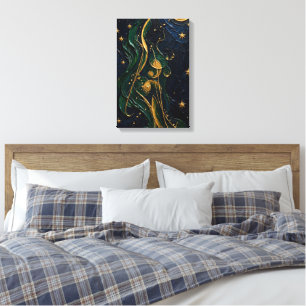 Toile Silhouette d'émeraude sous la lune dorée