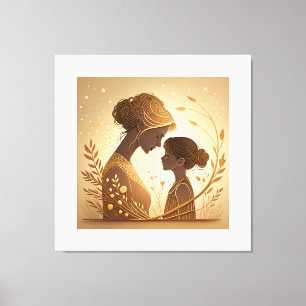 Toile Silhouette Dorée Élégante Mère et Fille –