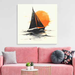 Toile Silhouette du bateau à voile Sunrise
